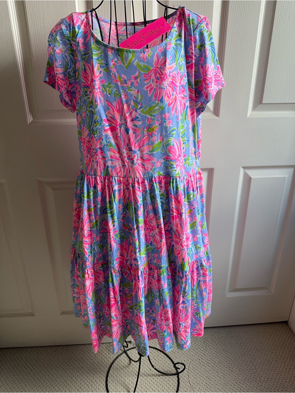 Lilly Pulitzer Pink, Blue & Green Floral Tiered Dress NWT - Picture 2 of 7